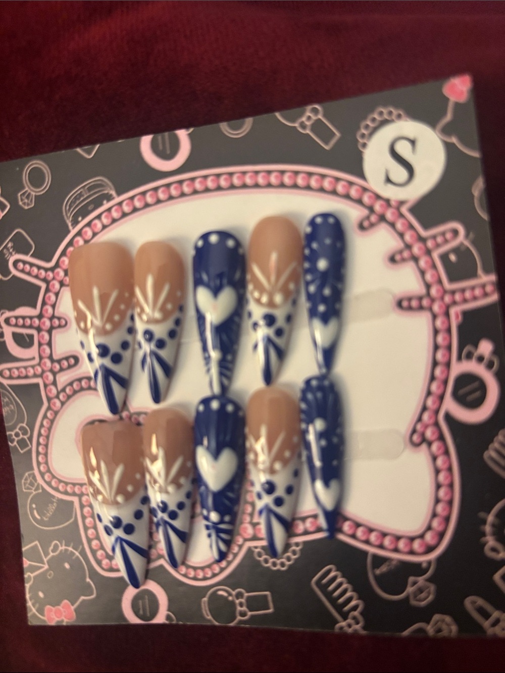 Blue and Nude Heart Accent Press-On Nail Set - Kids Accessories